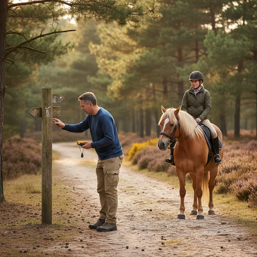 Markeringspaal langs een zandpad op een ruiterroute in De Kempen